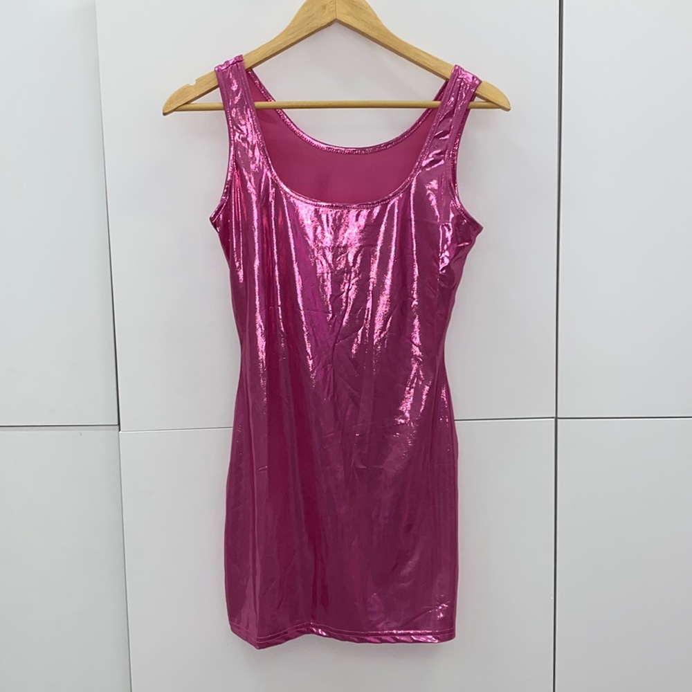 Metallic Wetlook Mini Dress